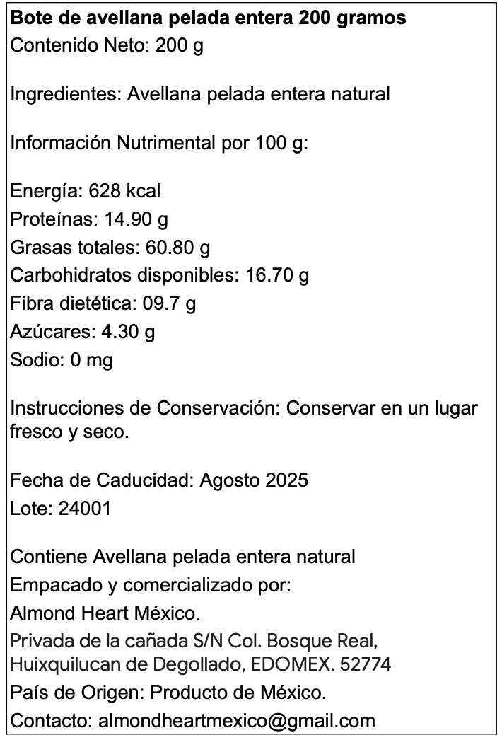 Bote de Avellana Entera 200g 🌰💚